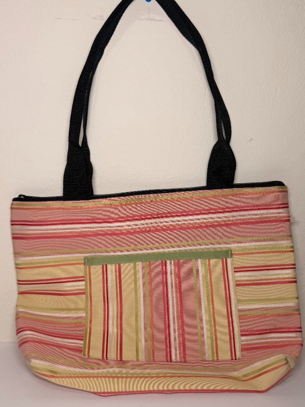 Vintage Sally Spicer San Francisco Striped Fabric Tote Bag Handbag